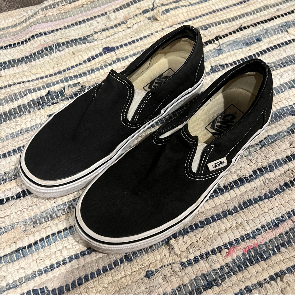 Women's Size 8 Black Vans Slip Ons